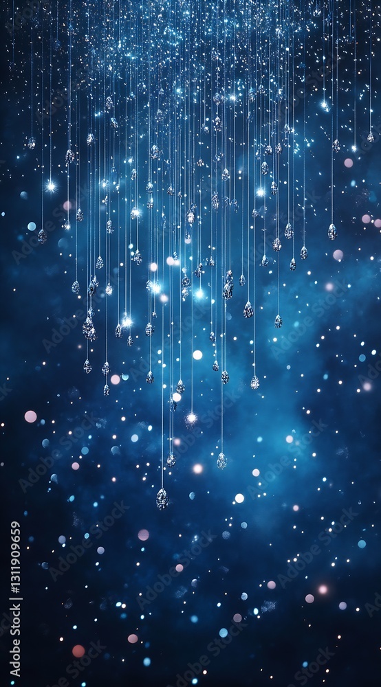 Aufkleber elegant blue background with hanging crystals and shining sparkling lights : generative ai