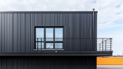 Fototapeta premium Modern Black Building Exterior with Balcony