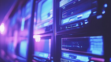 Futuristic Display Screens with Neon Glow for Technology Concepts