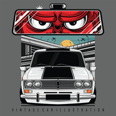 WHITE VINTAGE CAR ILLUSTRATION 