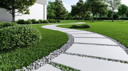 Fototapeta premium Modern Garden Path, Stone & Grass Landscape