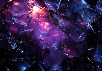 Colorful shattered glass reflecting purple and orange light for abstract background designs : Generative AI