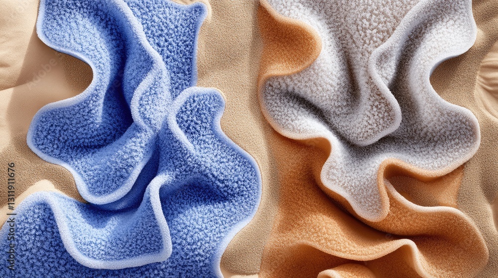 Poster Colorful Textured Fabrics in Flowing Waves and Soft Patterns