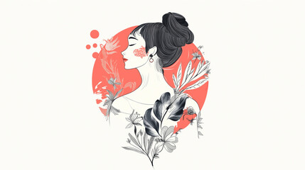 Obraz premium Elegant botanical illustration of a woman with floral elements for artistic prints, feminine designs, and nature-inspired creative concepts
