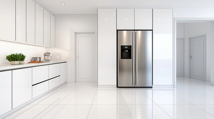 Modern White Kitchen Interior Design, Stainless Steel Appliances
