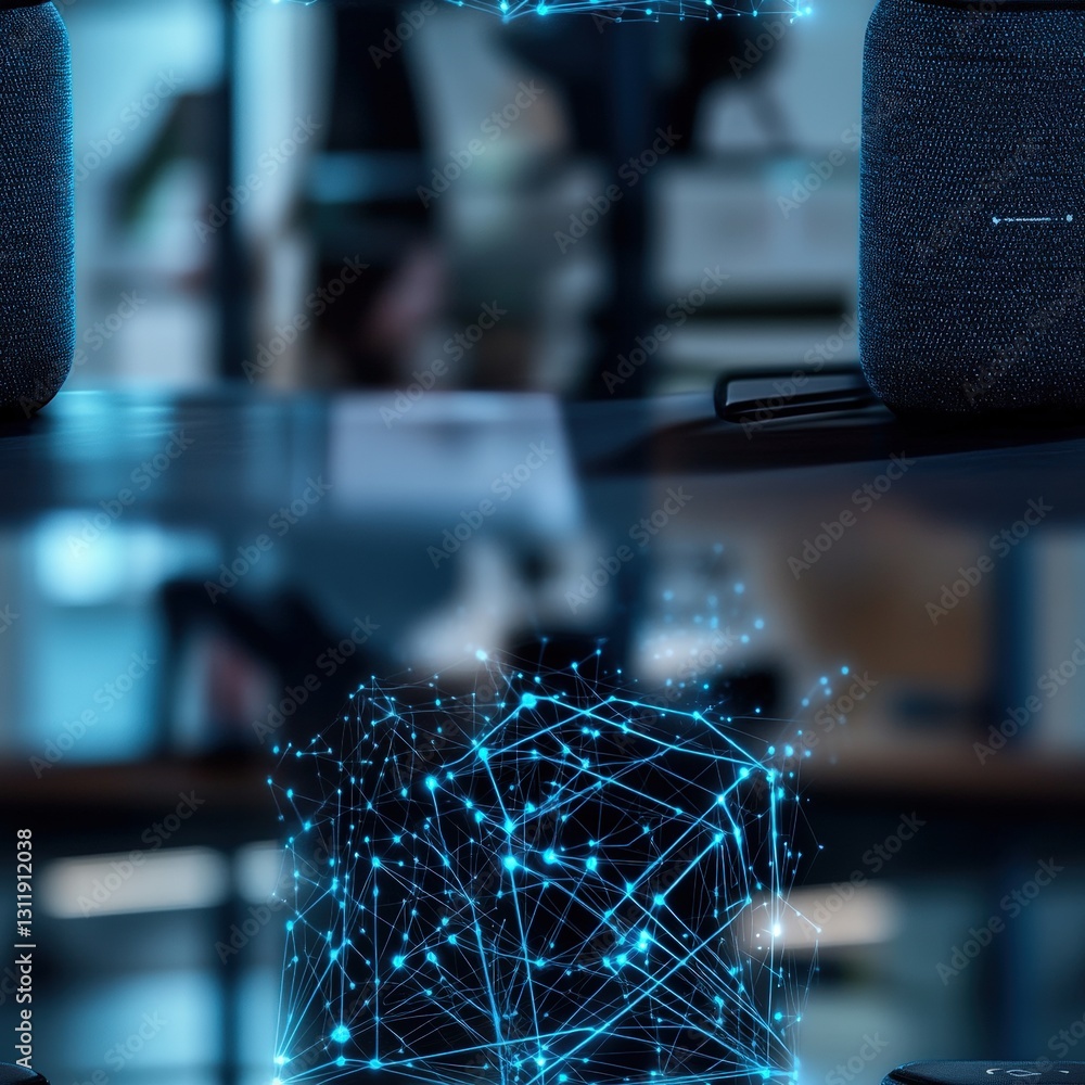 Poster seamless laptop with a soft blue light emitting from the screen creating a modern and stylish visual