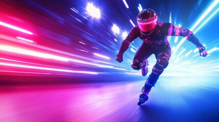 Dynamic Roller Skating Action with Colorful Light Effects