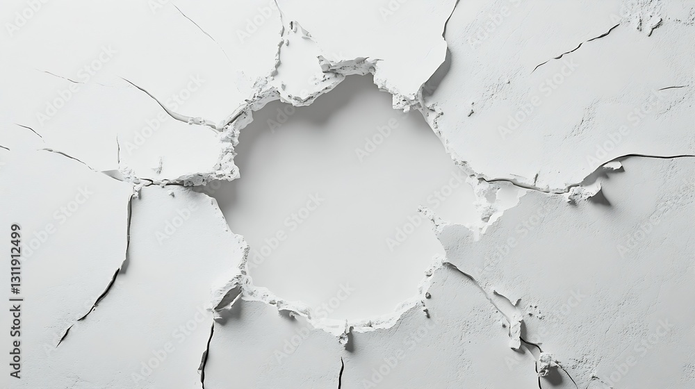Poster realistic wall break concept with cracked surface showing empty white space : generative ai