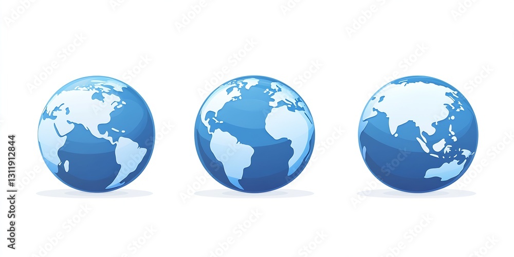 Fototapete three globes displaying continents and oceans in a bright and modern style : generative ai