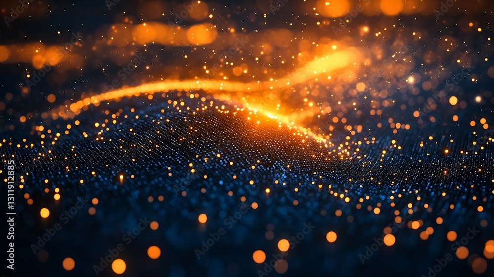 Poster Sparkling Evening Glow with Blue and Orange Particles Creating a Magical Scene : Generative AI