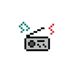 Cute pixel cartoon 8bit radio music stereo volume speaker for decoration transistor radio sound vintage 8 bit pixel art game 8bit png vector.