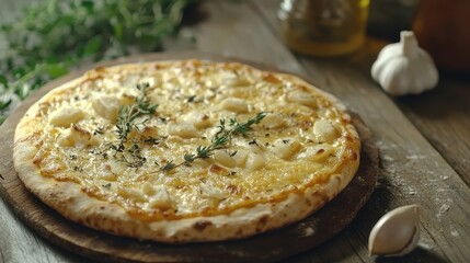 Cheese Pizza with Garlic and Fresh Herbs