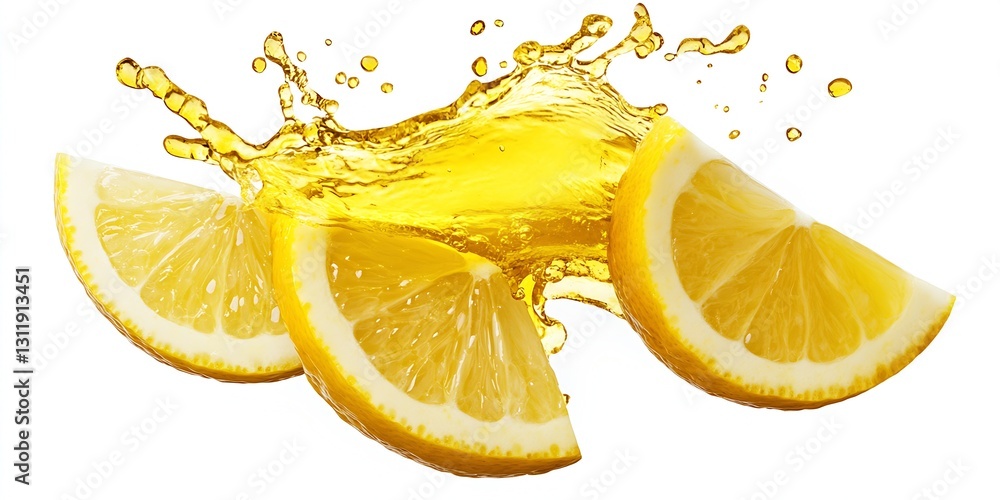 Leinwandbilder fresh lemon slices with splashes of citrus juice for healthy refreshing drinks : generative ai