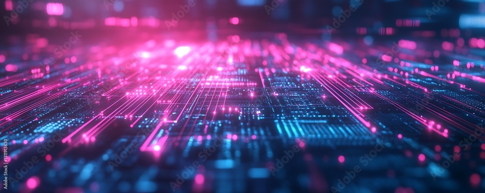Poster dynamic abstract tech background with bright pink and blue lights in motion : generative ai
