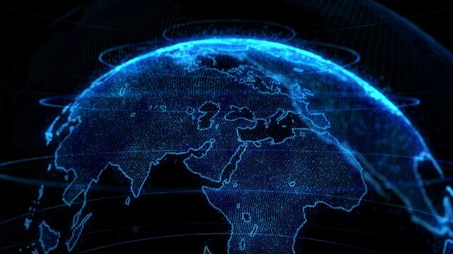 Digital earth rotating, Business scientific global network, animation digital grid data communication. 3d world animate social future technology background Concept.