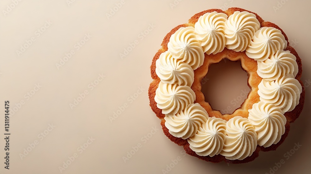 Poster elegant round cake topped with cream swirls on a soft neutral background for cake lovers : generativ