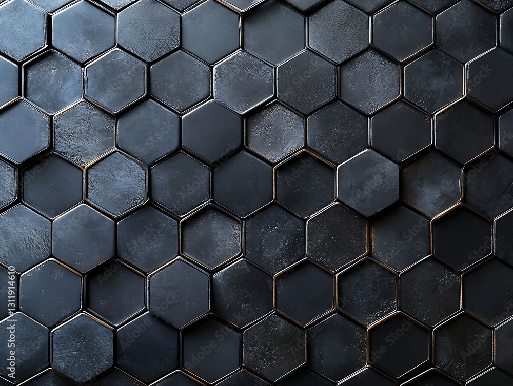 Aufkleber Dramatic Top View of Dark Hexagonal Tiles with an Industrial Aesthetic and Texture : Generative AI