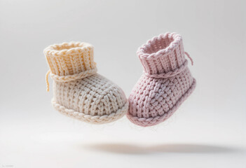 Colorful baby booties in a playful mood on a minimalistic background