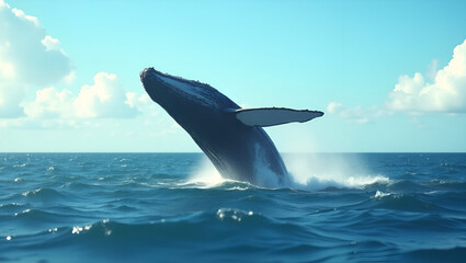 Fototapeta premium Title: A Serene Seascape with a Majestic Humpback Whale's Tail