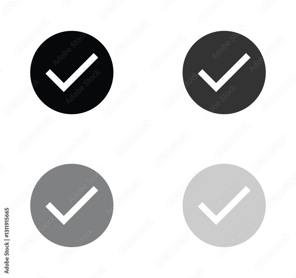 Poster check box tick mark circle square icon set button correct
