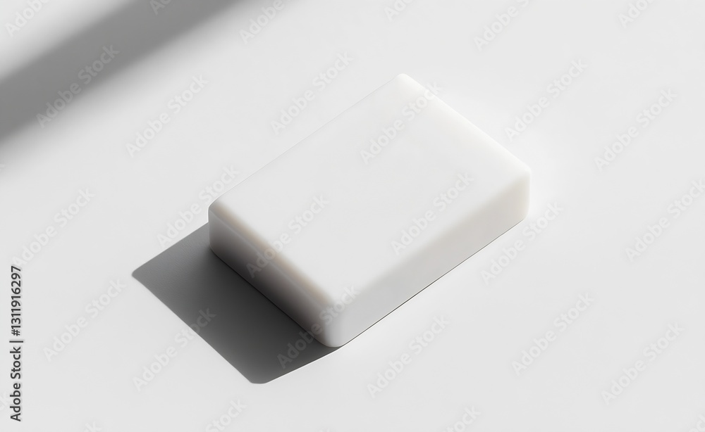 Poster minimalist white soap bar with soft shadow on bright background for skincare : generative ai