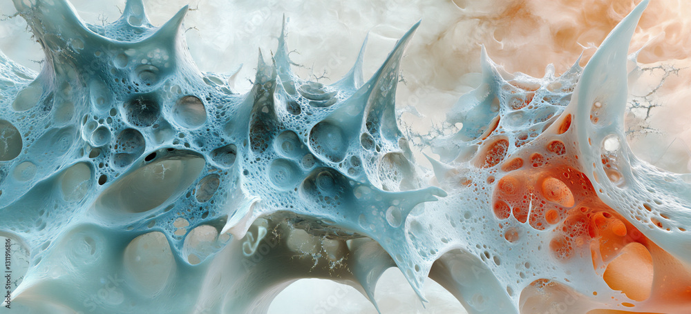 Poster 3d rendering of an extreme close-up view of multiple blue and red-colored