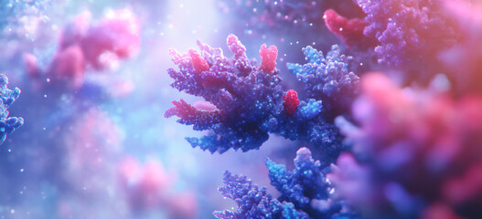 3d rendering of an extreme close-up view of multiple blue and red-colored