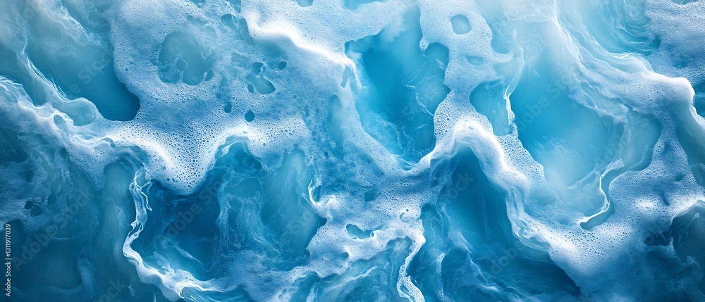 Aufkleber dynamic ocean waves with foam and bubbles in a bright blue sea : generative ai