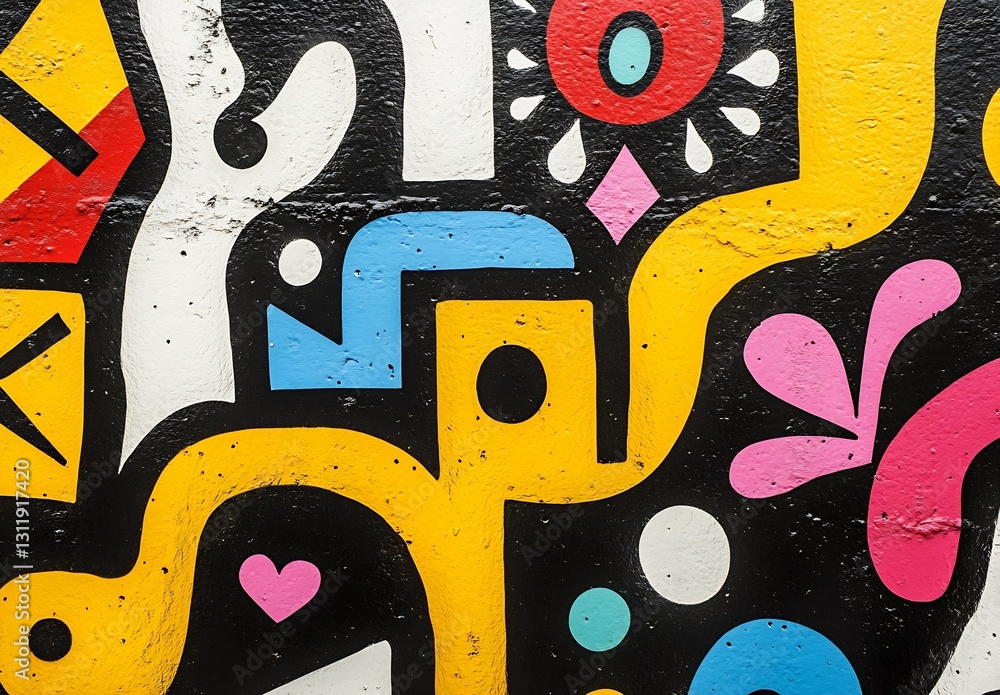 Aufkleber colorful graffiti mural with shapes and bright patterns on wall : generative ai