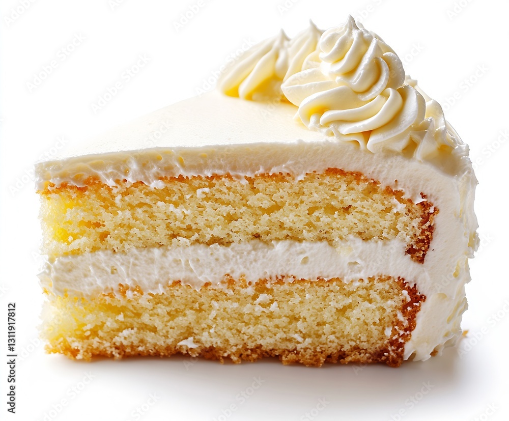 Poster Charming vanilla cake slice with soft frosting and fluffy texture ideal for dessert lovers and intimate gatherings : Generative AI