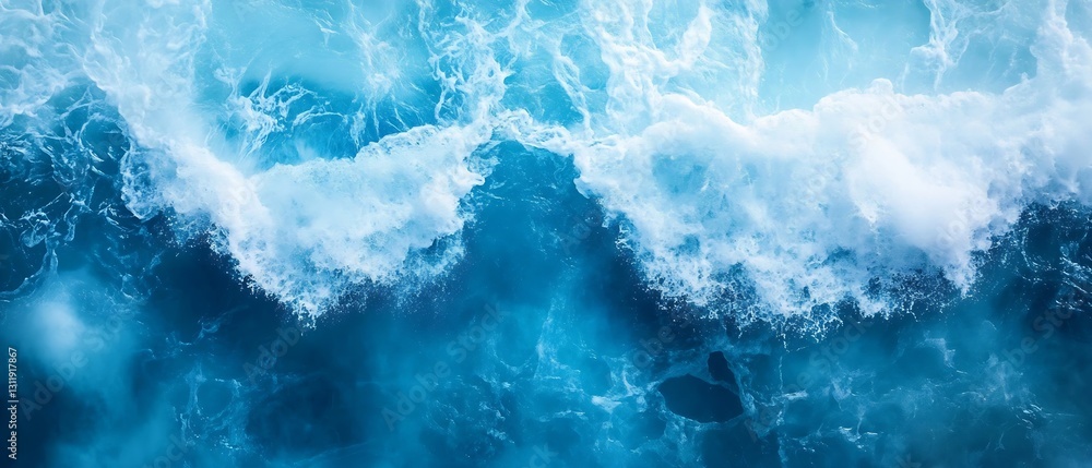Aufkleber dynamic turquoise ocean waves crashing against the shoreline with splashing foam : generative ai