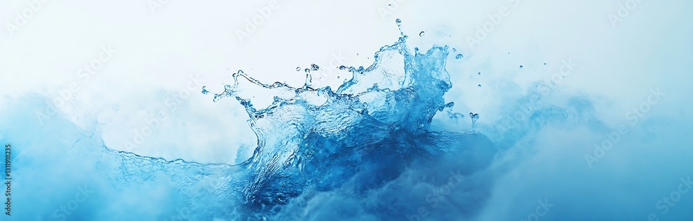 Poster vibrant blue water splash with dynamic droplets creating a stunning visual effect in a minimalist st