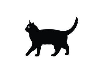 Black Cat Silhouette – Walking Feline, Pet Animal Icon