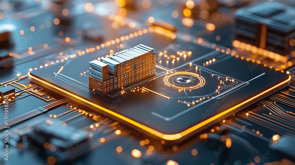 Poster innovative technology advances in microchip manufacturing high-tech lab digital art futuristic envir