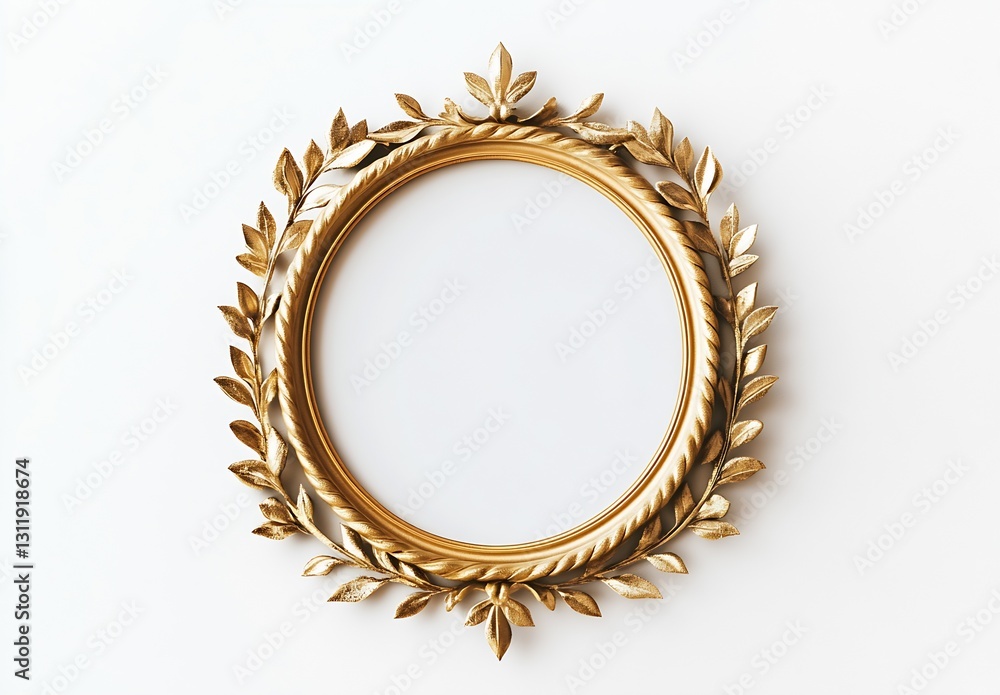 Poster elegant gold circular frame with decorative leaves perfect for artistic display or photography : gen