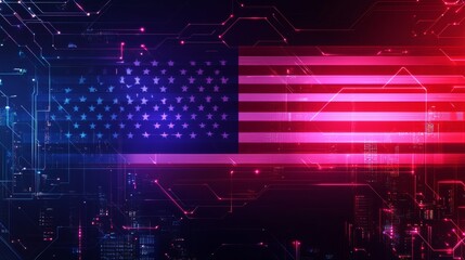 Digital representation of the american flag with technological elements cyber landscape digital art futuristic environment abstract viewpoint for seo impact