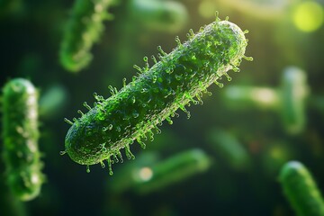 Naklejka premium Microscopic view of a rod-shaped bacterium with pili.