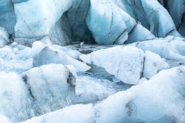 Melting ice from icebergs and ice shelfs at a glacier in Iceland. 