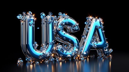 Dynamic 3d text artwork of usa in a studio environment digital art vibrant lighting and effects...