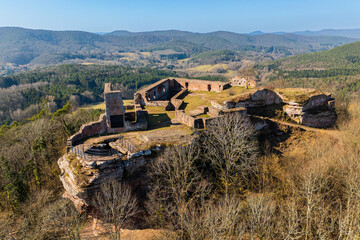 BURGRUINE LINDELBRUNN BEI VORDERWEIDENTHAL / Pfälzerwald / Drohnenaufnahmen