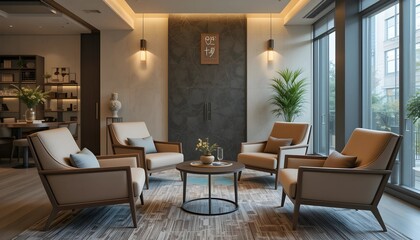 Modern Lounge Space with Cozy Chairs and Serene Ambiance