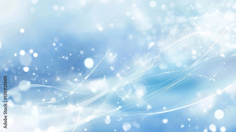 Poster sparkling light blue abstract background with bokeh and swirling lines