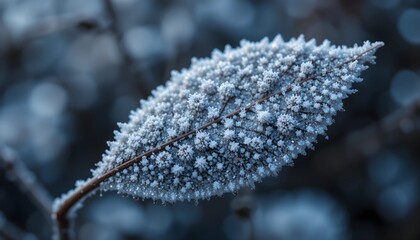 Naklejka premium Thin Frost Layer on Leaf in Cold Winter Morning
