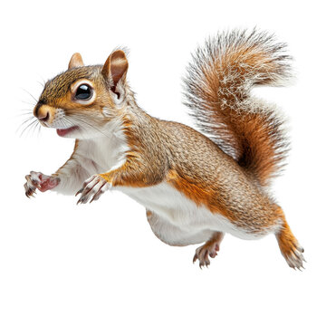 Squirrel in Mid-Air Leap isolated on white background.PNG