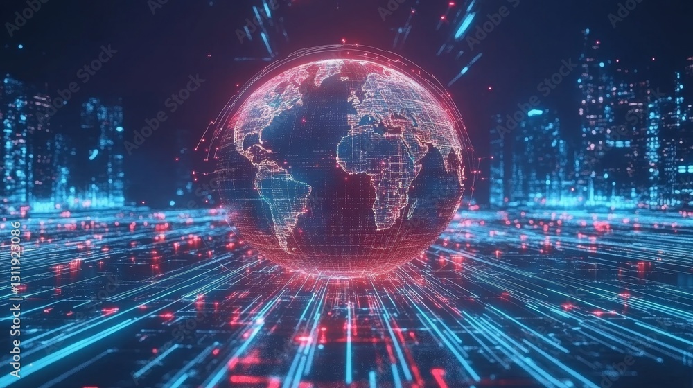 Poster connecting the globe global data visualization digital realm infographic virtual environment aerial 