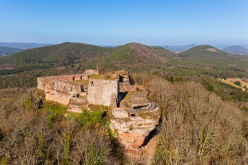 BURGRUINE LINDELBRUNN BEI VORDERWEIDENTHAL / Pfälzerwald / Drohnenaufnahmen