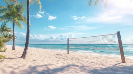 Relaxing beach scene coastal paradise art rendering serene environment panoramic view soft sand and calm waves