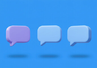 3D speech bubble icons, isolated on blue background. 3D Chat icon set. Chatting box, message box. 3d rendering. illustration