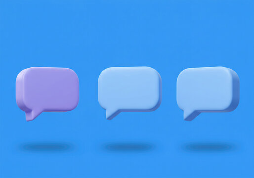 3D speech bubble icons, isolated on blue background. 3D Chat icon set. Chatting box, message box. 3d rendering. illustration