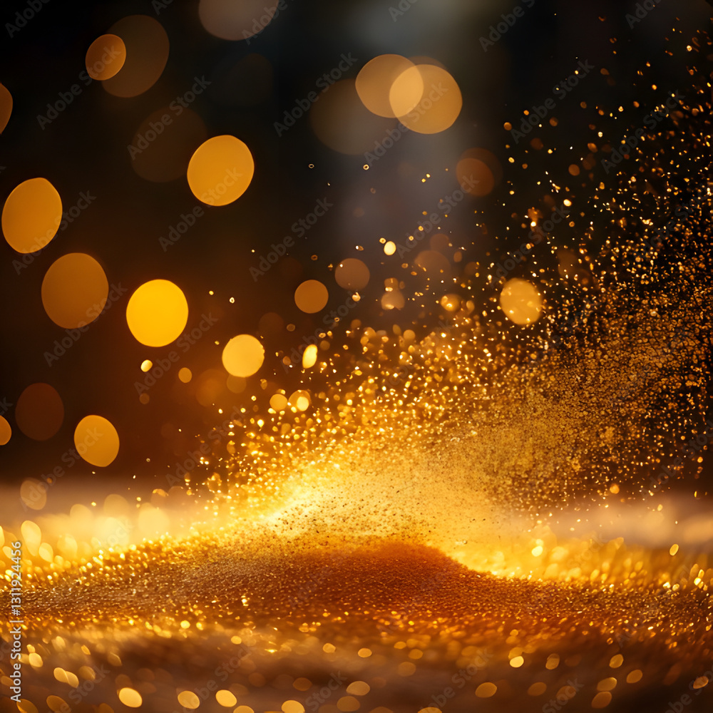 Poster Golden glitter explodes in a burst of light, a dazzling display of sparkle and shine